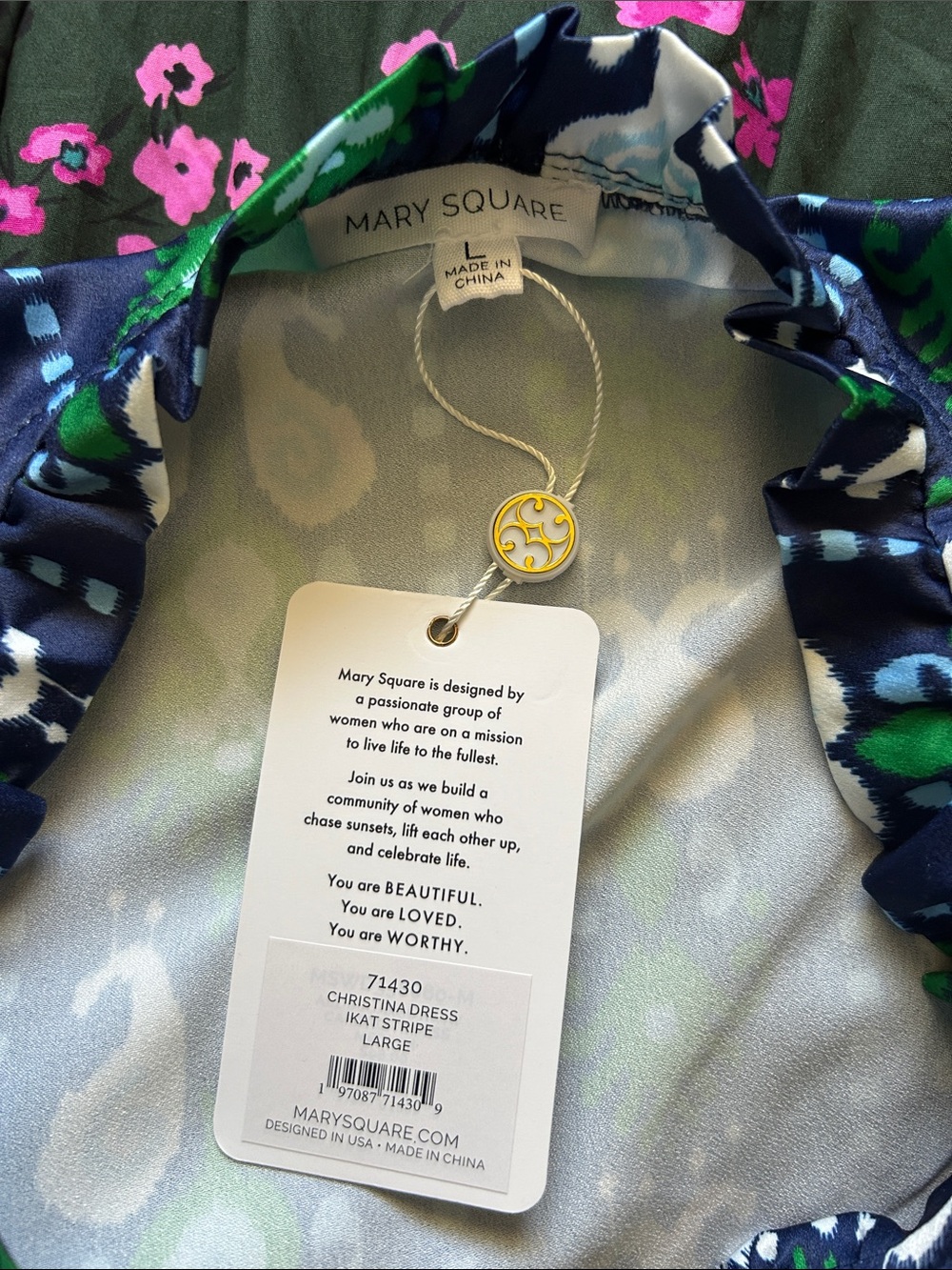 Women’s Navy Green White Printed Midi Dress - Picture 10 of 10